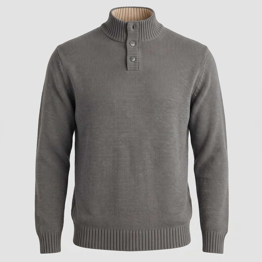 Old‎ Navy Mens XXL Tall Gray Sweater Mock Neck Button Pullover Cotton Ribbed